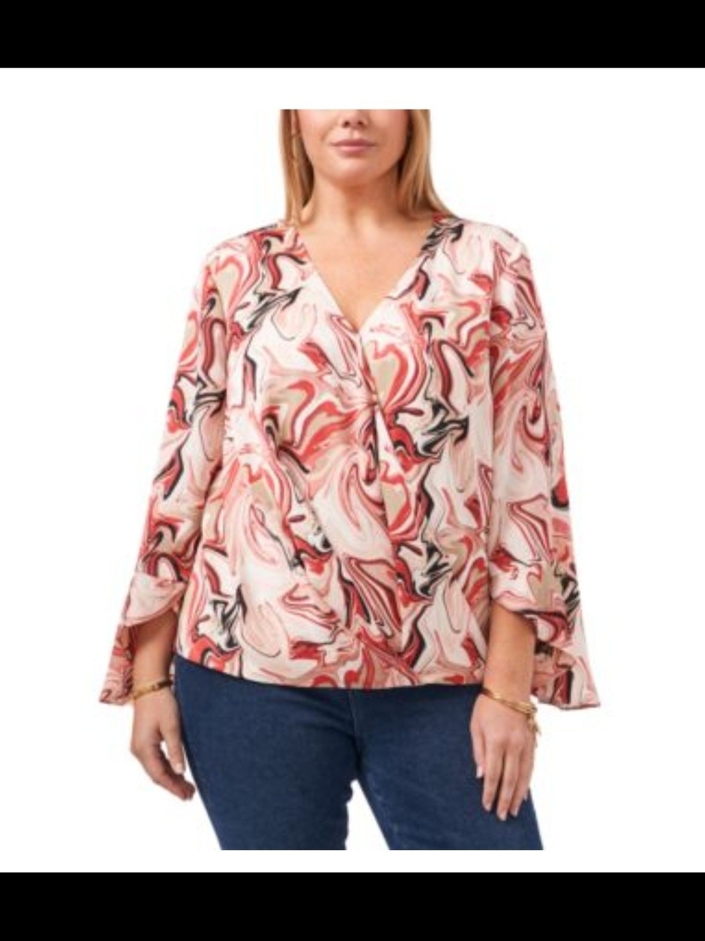 Plus-Size Pink Marble Wrap Blouse